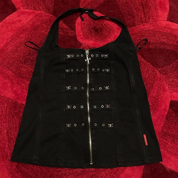 Vintage Tripp NYC Y2K Skull & Dagger Corset Halter Top Plus sz 2x - Picture 1 of 7